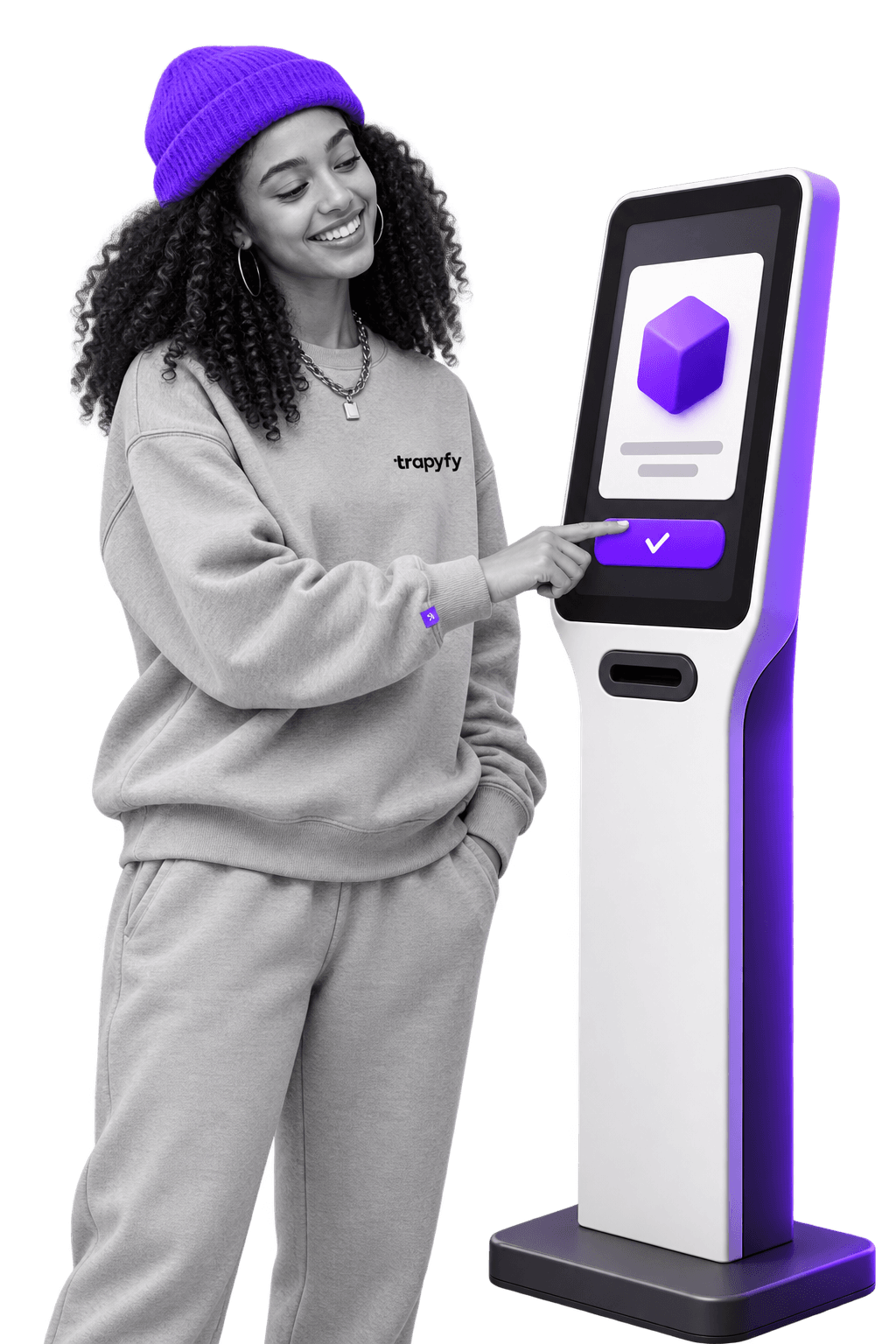 Customer using a Trapyfy self-service kiosk