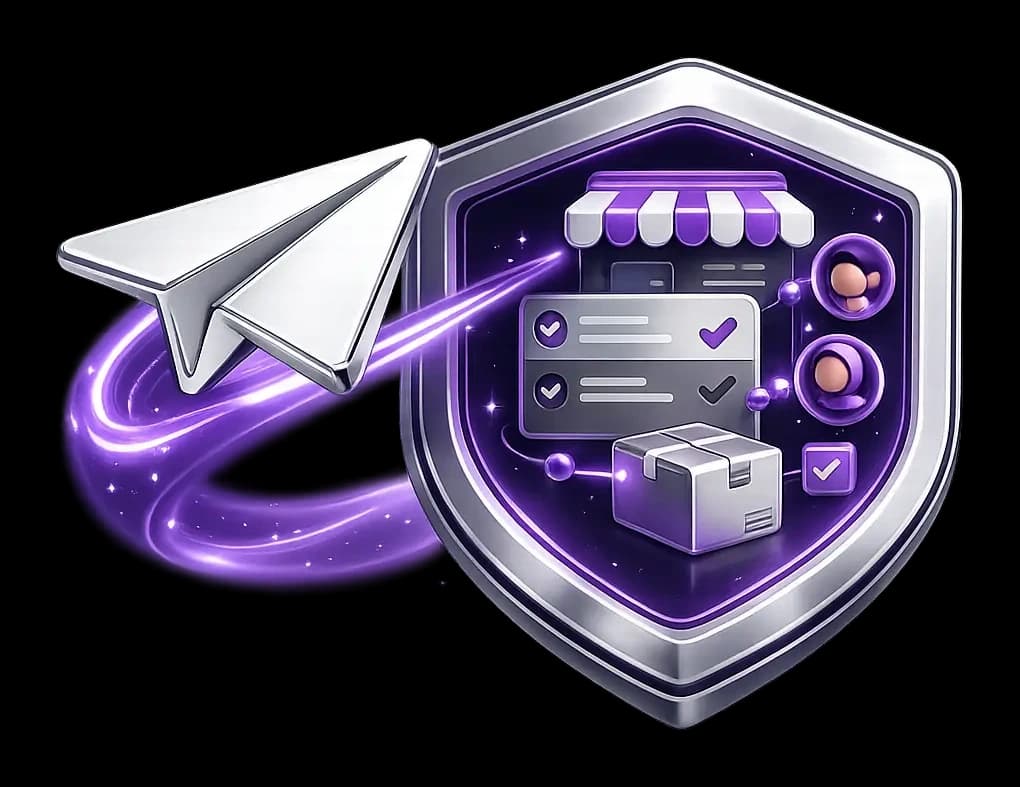 3D illustration of Telegram commerce workflows connected to customers, orders and fulfilment through Trapyfy
